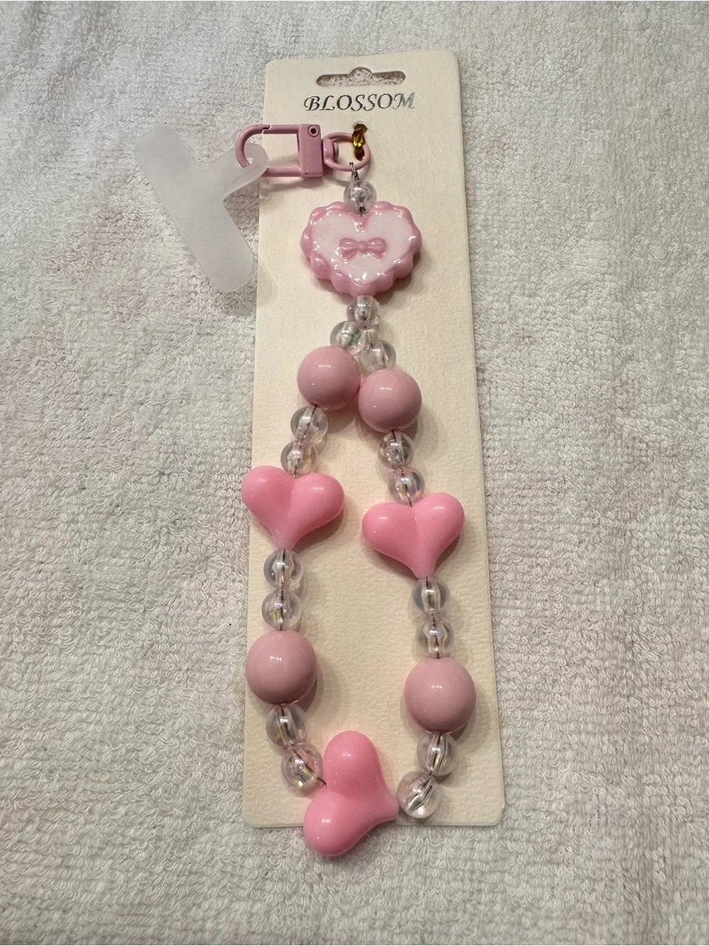 Y2K Pink heart beads bracelet cell phone charm